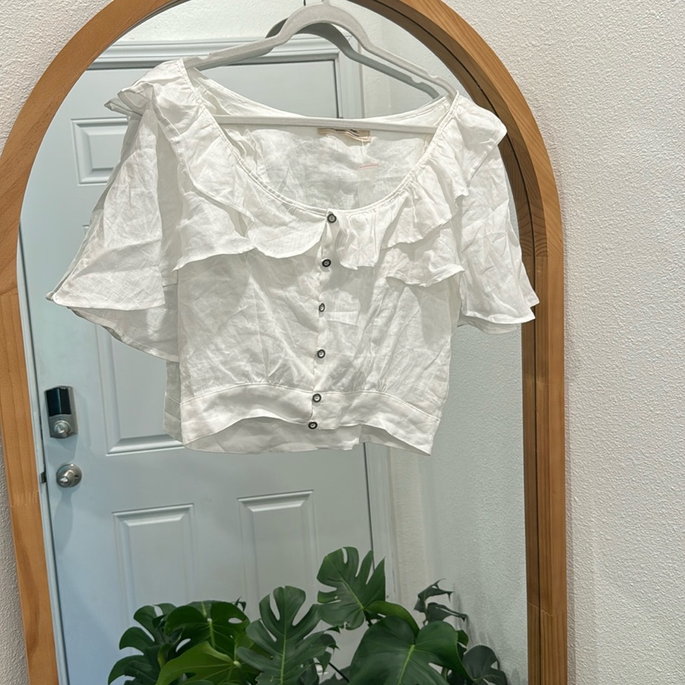 WE THE FREE FP WHITE 100% LINEN TOP